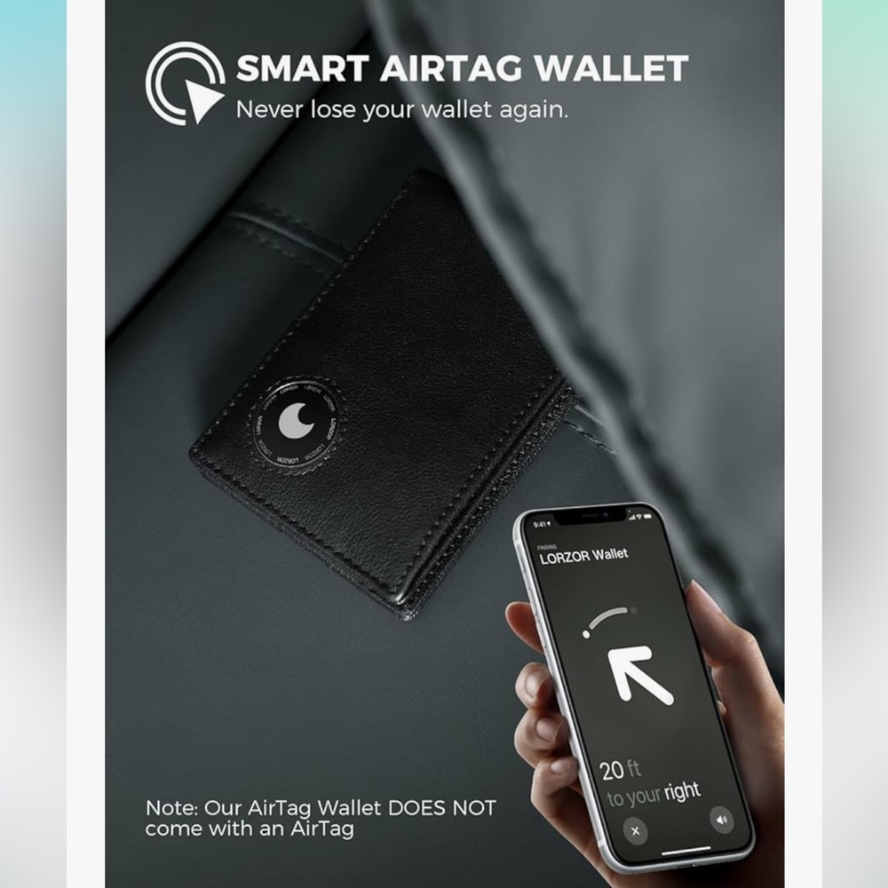 New With Tags Lorzor AirTag Holder Bifold Full Grain Leather RFID Block Wallet - Picture 5 of 11